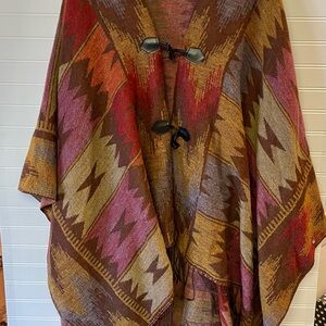 Aztec Fringed Poncho Women's One Size Boho Western Fringe Step In Style See Desc